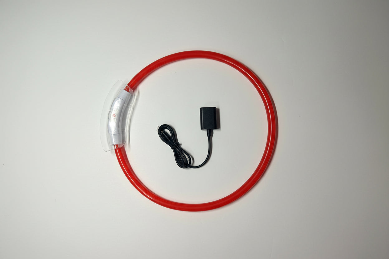 Collier lumineux rouge pour chien - rechargeable USB - Taille adaptable